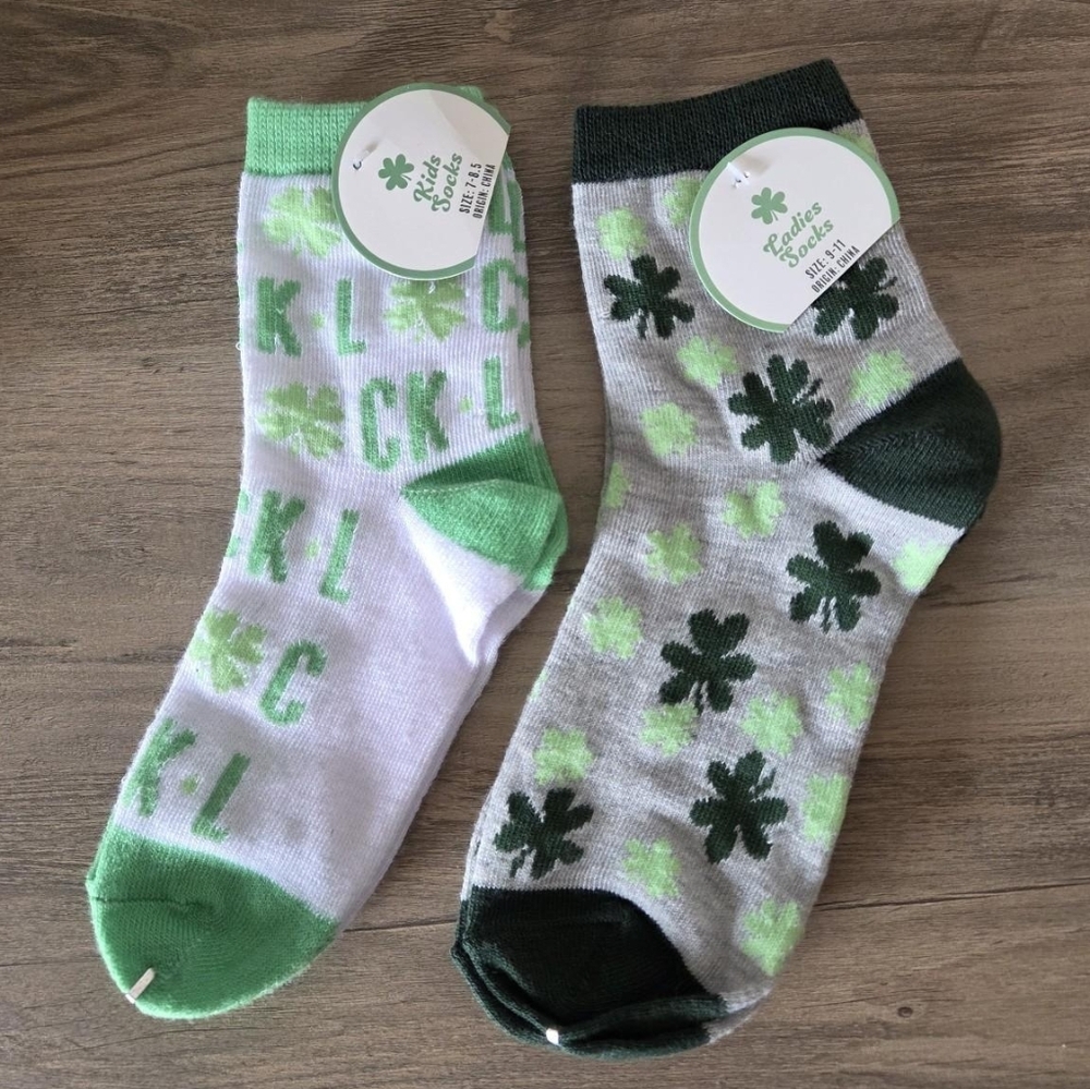 NWT St. Patrick's Day Ankle Socks Bundle Ladies and Kids 2 pairs